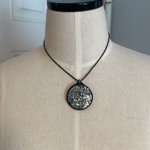 Black pendent necklace leather strap